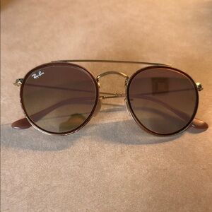Ray-Ban Gold Brown Round Sunglasses